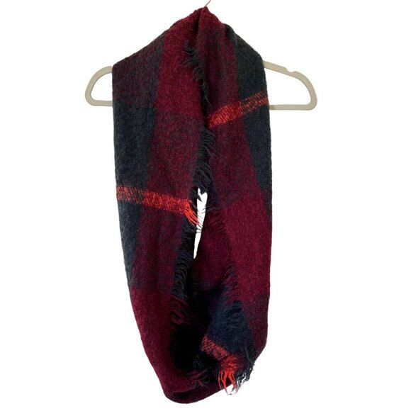LOOK Buffalo Plaid Infinity Scarf One Size Red Neon Orange Plaid Acrylic - Picture 2 of 11
